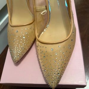 Jessica Simpson rhinestone nude mesh pumps